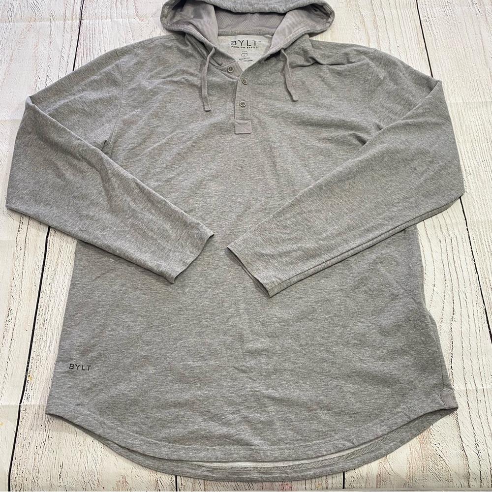 BYLT Premium Basics Men’s Lux Heather Gray Hooded Henley Large